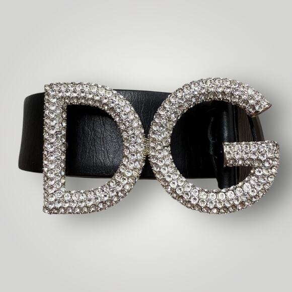 Dolce & Gabbana Black Leather Belt with Glittering Silver Buckle - Picture 1 of 8